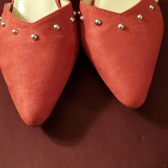 Red Faux Suede Ankle Wrap Wedges - Picture 3 of 11